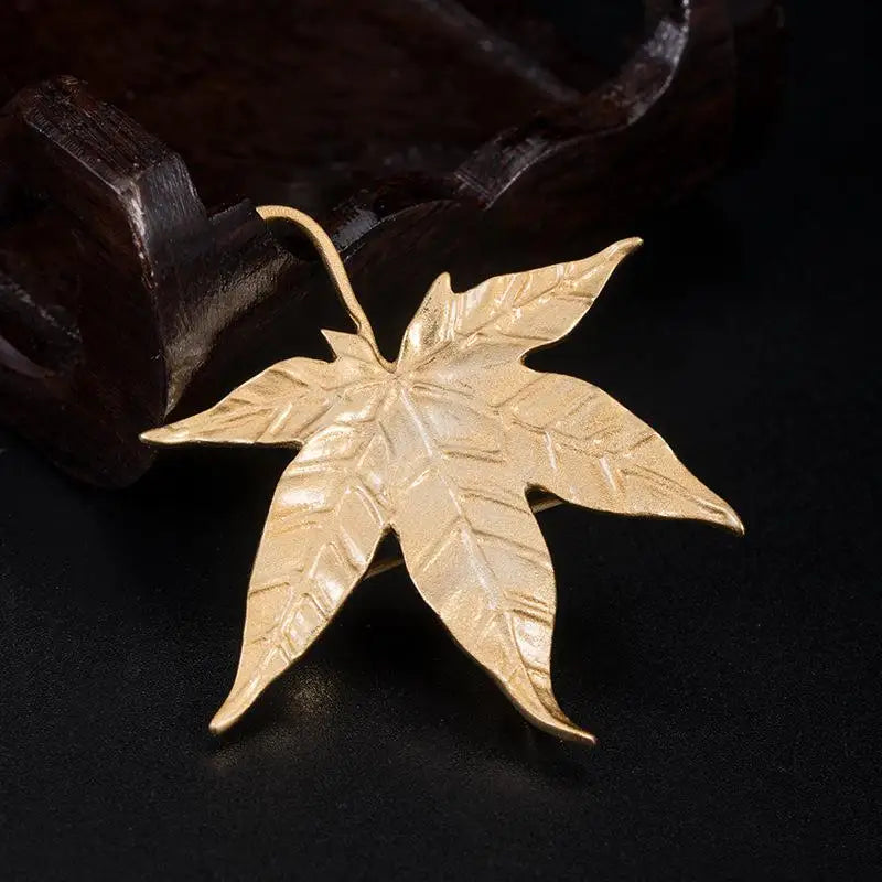 925 Sterling Silver Maple Leaf Brooch 18k Plating Women Suit Dress Accessory