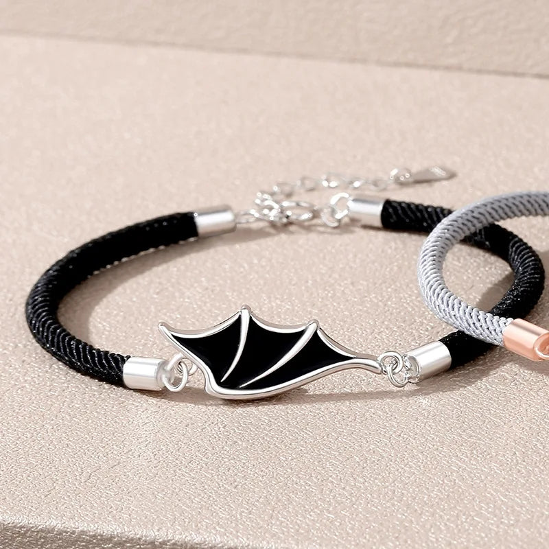 925 Sterling Silver Angel Demon Wings Bracelet Romantic Couple Accessories