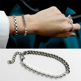 925 Sterling Silver Asymmetric Bead Chain Bracelet Vintage Style