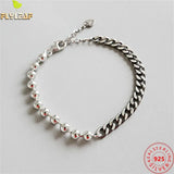 925 Sterling Silver Asymmetric Bead Chain Bracelet Vintage Style