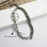 925 Sterling Silver Asymmetric Bead Chain Bracelet Vintage Style