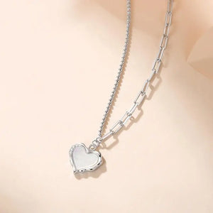 925 Silver Asymmetric Chain Shell Heart Necklace Women Rose Plating