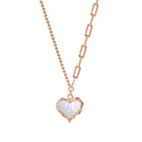 925 Silver Asymmetric Chain Shell Heart Necklace Women Rose Plating