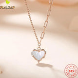 925 Silver Asymmetric Chain Shell Heart Necklace Women Rose Plating