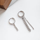 925 Silver Asymmetric Chain Tassel Dangle Earrings Femme Party Accessories