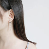 925 Silver Asymmetric Chain Tassel Dangle Earrings Femme Party Accessories