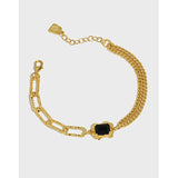 925 Silver Asymmetric Double Layer Chain Bracelet For Women