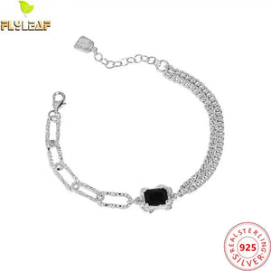 925 Silver Asymmetric Double Layer Chain Bracelet For Women