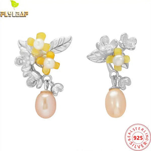 925 Silver Asymmetric Freshwater Pearls Osmanthus Flowers Stud Earrings