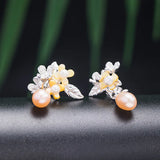 925 Silver Asymmetric Freshwater Pearls Osmanthus Flowers Stud Earrings