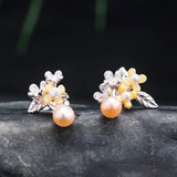 925 Silver Asymmetric Freshwater Pearls Osmanthus Flowers Stud Earrings