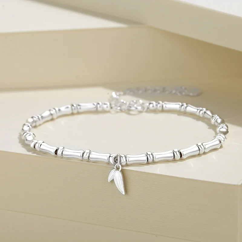 925 Silver Bamboo Chain Bracelet Original Femme Accessories