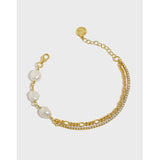 925 Silver Baroque Pearl Zircon Bracelet Women's Jewelry
