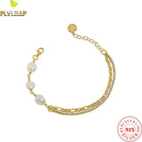 925 Silver Baroque Pearl Zircon Bracelet Women's Jewelry