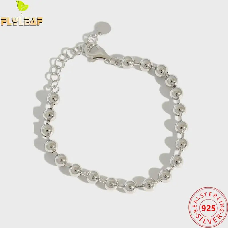 925 Silver Beaded Bracelet for Women Original Femme Accessories