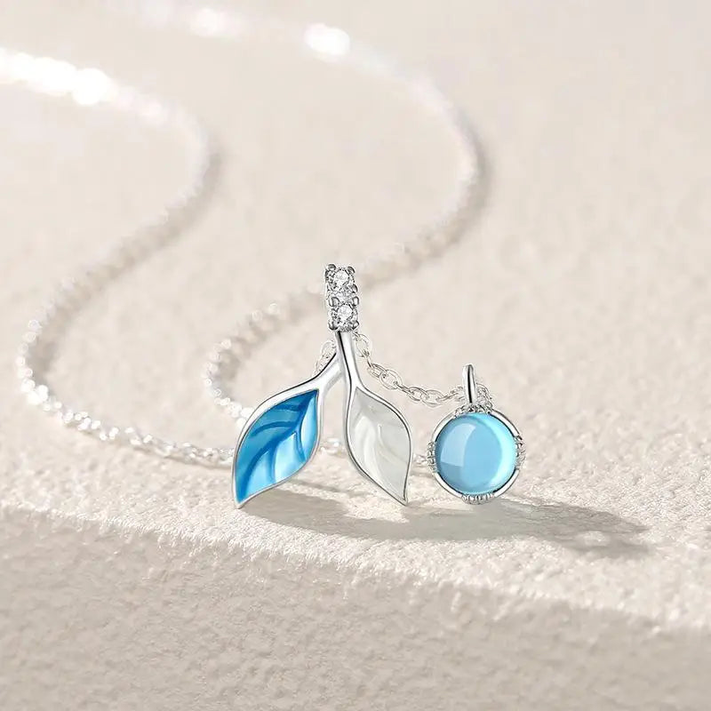 925 Silver Crystal Leaves Pendant Necklace Women Accessories