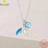 925 Silver Crystal Leaves Pendant Necklace Women Accessories