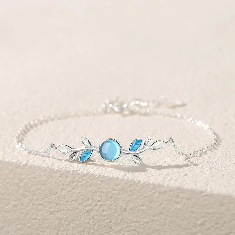925 Silver Crystal Twigs Leaf Bracelet Women Original Accessories