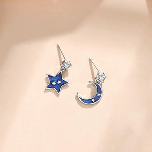 925 Silver Star Moon Stud Earrings Women Accessories