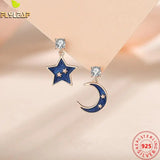 925 Silver Star Moon Stud Earrings Women Accessories