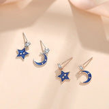 925 Silver Star Moon Stud Earrings Women Accessories