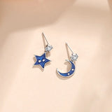 925 Silver Star Moon Stud Earrings Women Accessories