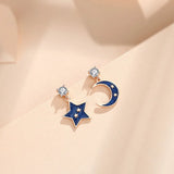 925 Silver Star Moon Stud Earrings Women Accessories