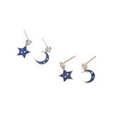 925 Silver Star Moon Stud Earrings Women Accessories