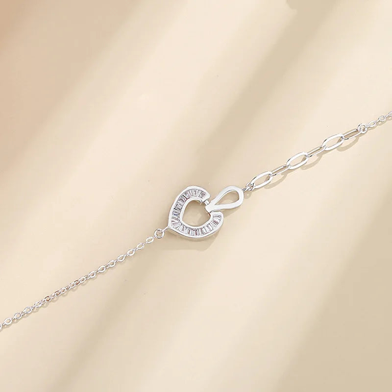 925 Sterling Silver Zircon Heart Bracelet Rose Female Accessories
