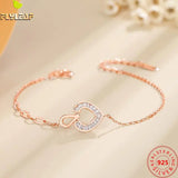 925 Sterling Silver Zircon Heart Bracelet Rose Female Accessories