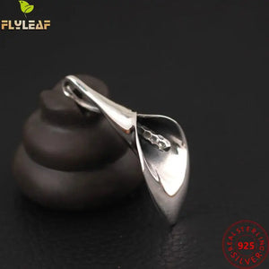 925 Sterling Silver Calla Lily Flowers Pendant Necklace Vintage Accessory