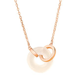 925 Silver Chalcedony Double Circle Pendant Necklace Rose Plating