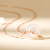 925 Silver Chalcedony Double Circle Pendant Necklace Rose Plating