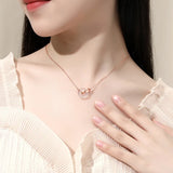 925 Silver Chalcedony Double Circle Pendant Necklace Rose Plating
