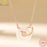 925 Silver Chalcedony Double Circle Pendant Necklace Rose Plating
