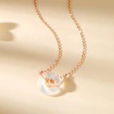 925 Silver Chalcedony Double Circle Pendant Necklace Rose Plating