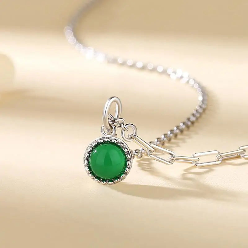 925 Silver Chrysoprase Heart Pendant Necklace Women Accessories