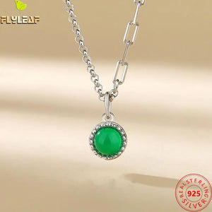 925 Silver Chrysoprase Heart Pendant Necklace Women Accessories
