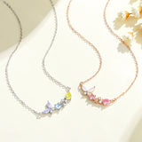 925 Silver Butterfly Pendant Necklace with Colored Zircon, Platinum Plating