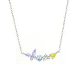 925 Silver Butterfly Pendant Necklace with Colored Zircon, Platinum Plating
