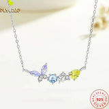 925 Silver Butterfly Pendant Necklace with Colored Zircon, Platinum Plating