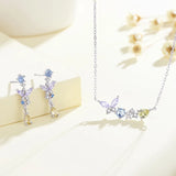925 Silver Butterfly Pendant Necklace with Colored Zircon, Platinum Plating