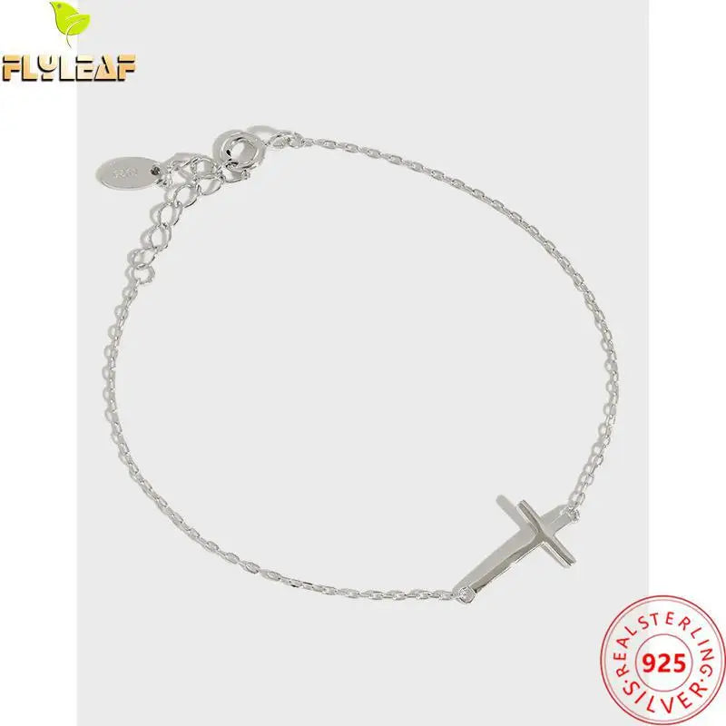 Real 925 Sterling Silver Cross Charm Bracelet For Women