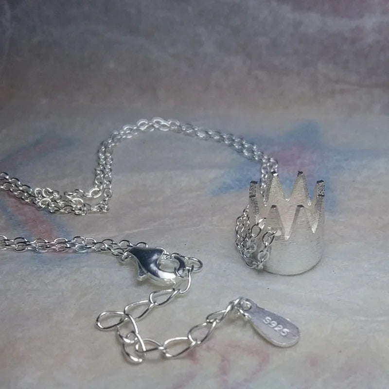 925 Silver Crown Pendant Necklace 18k Plating Women Femme Accessory