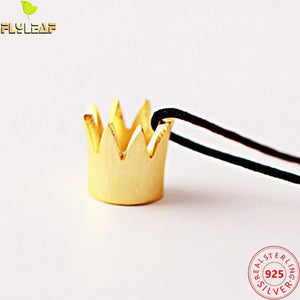 925 Silver Crown Pendant Necklace 18k Plating Women Femme Accessory