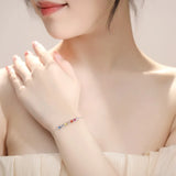 925 Sterling Silver Cube Zircon Rainbow Bracelet Rose Plating