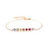 925 Sterling Silver Cube Zircon Rainbow Bracelet Rose Plating
