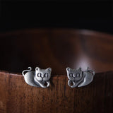 925 Silver Cat Stud Earrings for Women