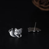 925 Silver Cat Stud Earrings for Women