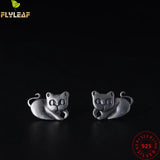 925 Silver Cat Stud Earrings for Women